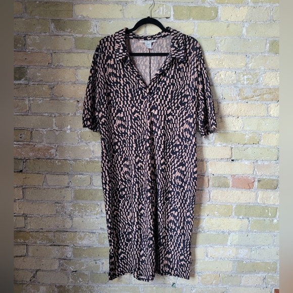Vintage Requirements Patterned Tan/Black Collared Shirt Dress Womens Size XL - Picture 1 of 6